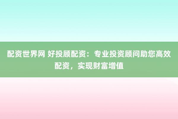 配资世界网 好投顾配资：专业投资顾问助您高效配资，实现财富增值