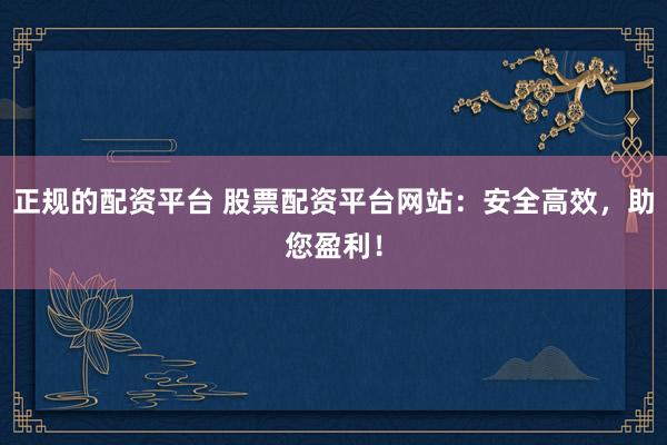正规的配资平台 股票配资平台网站：安全高效，助您盈利！