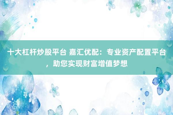 十大杠杆炒股平台 嘉汇优配：专业资产配置平台，助您实现财富增值梦想