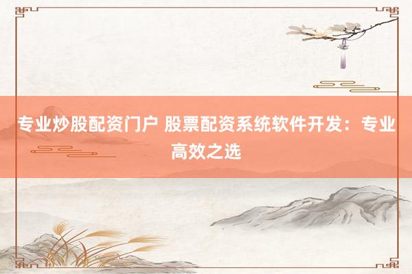 专业炒股配资门户 股票配资系统软件开发：专业高效之选
