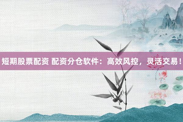 短期股票配资 配资分仓软件：高效风控，灵活交易！